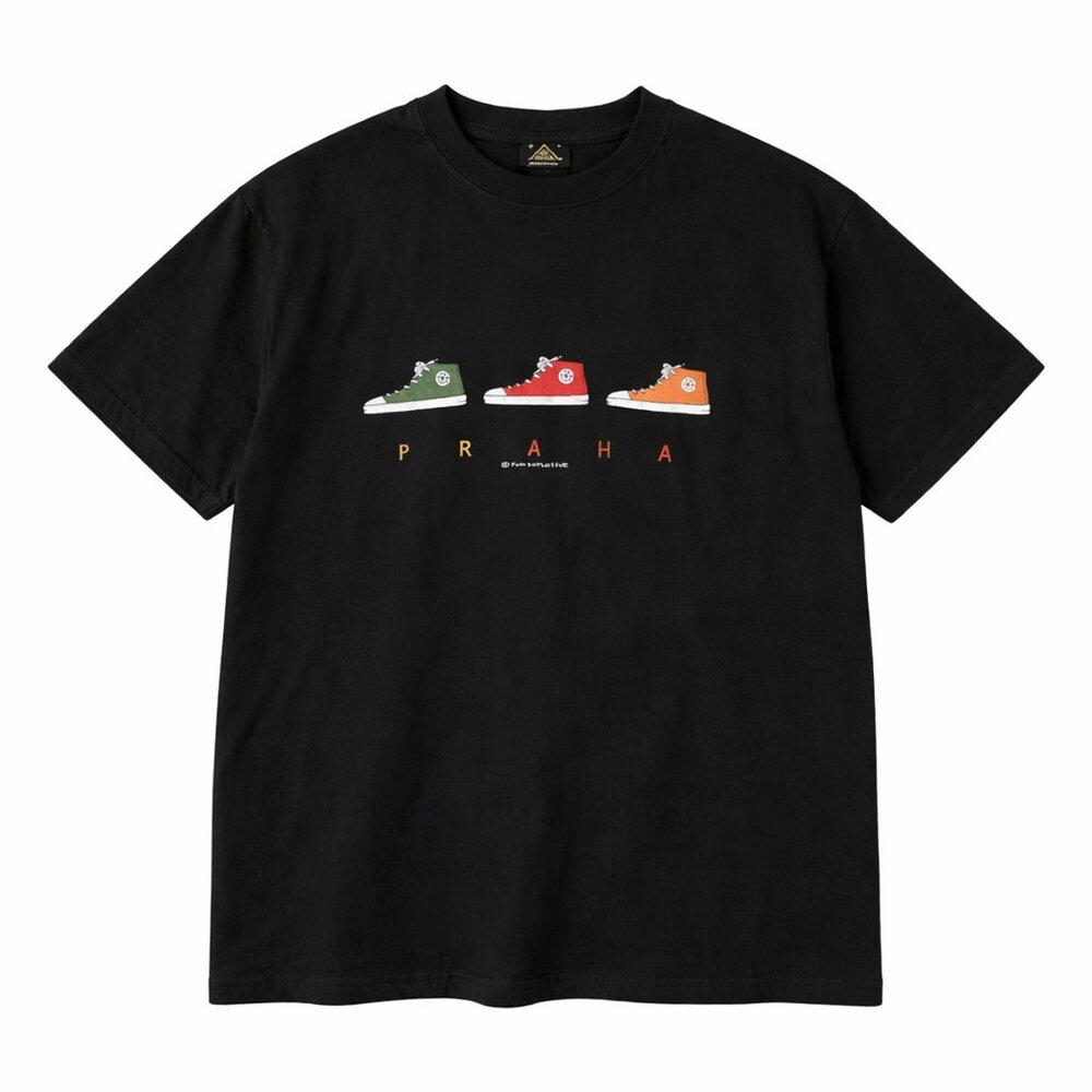 Vintage 90s Canvas Sneakers Fun Explosive Praha Chuck Taylor Black Shirt Adult M